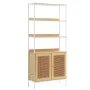 Rattan Bookshelf, Ladder Shelf with 2 Doors, Rectangle Freestanding Open Storage Bookcase Rack Organizer, Storage Display Shelve