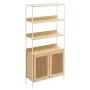 Rattan Bookshelf, Ladder Shelf with 2 Doors, Rectangle Freestanding Open Storage Bookcase Rack Organizer, Storage Display Shelve