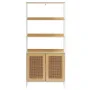 Rattan Bookshelf, Ladder Shelf with 2 Doors, Rectangle Freestanding Open Storage Bookcase Rack Organizer, Storage Display Shelve