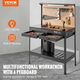Multifunctional Workbench 48x24" with Pegboard Worktable Power Outlets