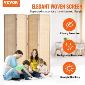4 Panel Room Divider Bambus Håndvævet foldning Privatlivsskærme