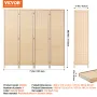 4 Panel Room Divider Bambus Håndvævet foldning Privatlivsskærme