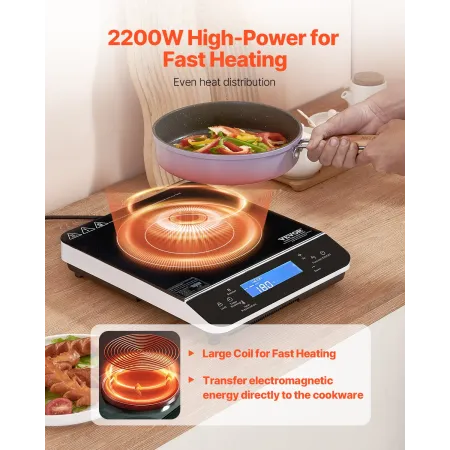 Portable Induction Cooktop, 2200W Electric Induction Burner with 9 Temperature Settings, Countertop Induction Hot Plate with 4H 
