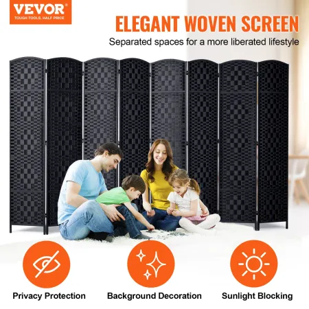 8 Panel Room Divider Håndvævet sammenklappelig privatlivsskærm