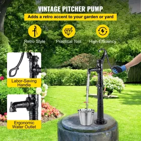Hand Water Pump w/ Stand, 15.7 x 9.4 x 53.1 inch Pitcher Pump & 26 inch Pump Stand w/ Pre-set 1/2" Holes for Easy Installation,