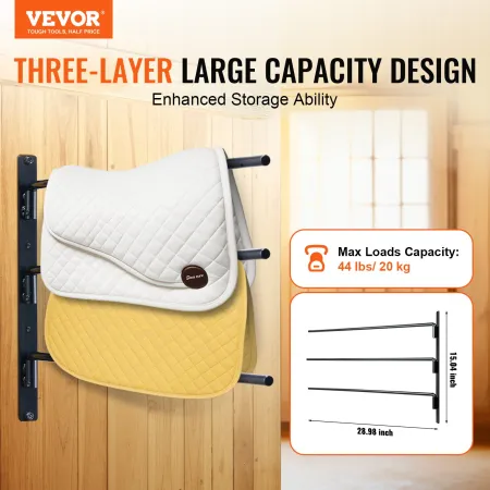 Wall Mounted Saddle Rack, 30.9 x 29.9 x 5.5 in, 2 Packs Swing Out Saddle Holder, Three Tiers Horse Saddle Stand, Space Saving Ho