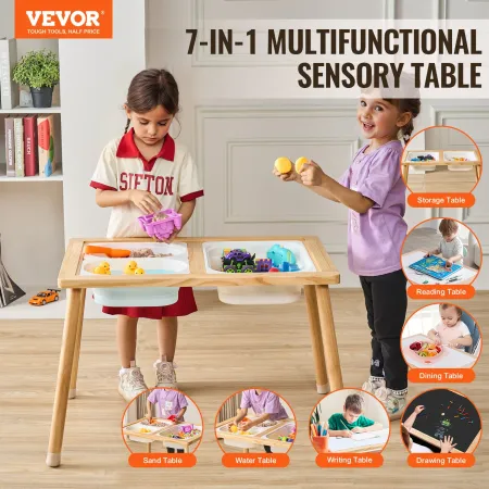 Sensory Table for Toddlers, Kids Activity Table with 3 Foldable Storage Bins & Double-Sided Board, Indoor/Outdoor Play Sand and 