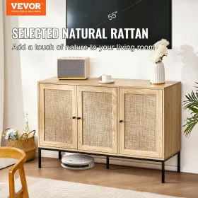 Rattan skab opbevaring med 3 magnetiske døre og justerbare