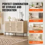 Rattan Cabinet, Rattan Storage Cabinet with 3 Magnetic Doors and Adjustable Shelves, Sideboard Buffet Cabinet for Hallway, Entry