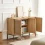 Rattan Cabinet, Rattan Storage Cabinet with 3 Magnetic Doors and Adjustable Shelves, Sideboard Buffet Cabinet for Hallway, Entry