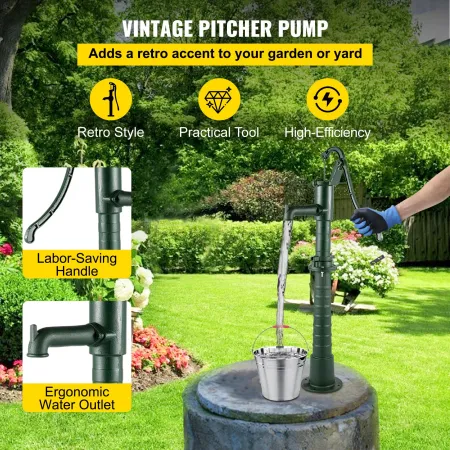 Håndvandspumpe m/ stativ, 15,7 x 9,4 x 51,6 tommer kande pumpe