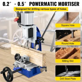 Table Mortiser, 1/2 HP, 1700 RPM, Bench Drill Press with Movable Workbench, Hollow Mortiser, for Drilling Round, Square, or