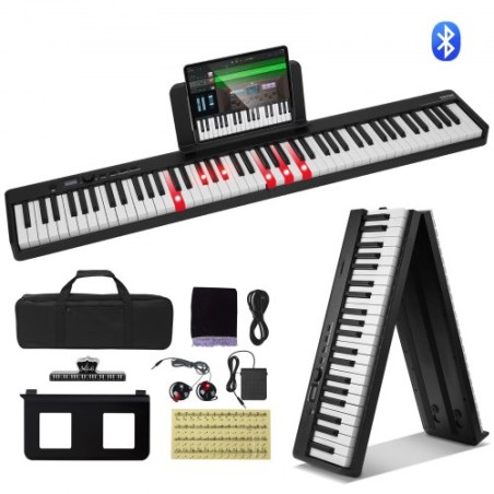88 Key Folding Keyboard Piano Portable Foldable Piano Bluetooth MIDI Black