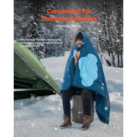 Camping Blanket 75" x 52" Wearable Warm Stadium Blanket Outdoor Printed