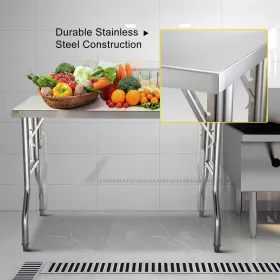 Commercial Worktable Workstation 48 x 24 Inch Folding Commercial Prep Table, Heavy-duty Stainless Steel Folding Table with 661