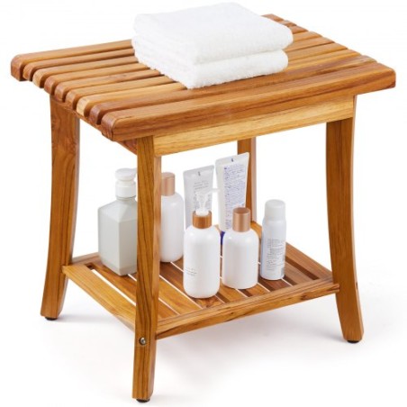 Teak Shower Bench 20 x 14.3 x 17.9 in Wood Shower Stool Chair for Bathroom