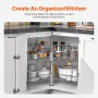 31.5" Kidney Shaped Chrome Corner Organizer, 360° Rotatble Kitchen Base Cabinet Blind Corner, 2 Tier Height Adjustable Storage R