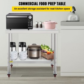Stainless Steel Prep Table, 30 x 24 x 35 Inch, 440lbs Load Capacity Heavy Duty Metal Worktable with Backsplash Adjustable