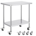 Stainless Steel Work Table Commercial Prep Table 24x36 Inch With 4 Casters