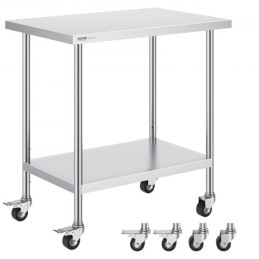 Stainless Steel Work Table Commercial Prep Table 24x36 Inch With 4 Casters