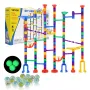 Marble Run Set, 150 Piece Marble Maze Building Block Brain Game, with 10 Glow in the Dark Marbles + 40 Glass Marbles, Educationa