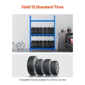 Tire Storage Rack, 2-Shelf Tire Holder Holds up to 12 Standard Tires, SPCC-SD Heavy Duty Metal Tire Carrier Stand with Adjustabl