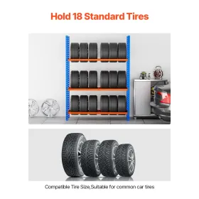 Tire Storage Rack, 3-Shelf Tire Holder Holds up to 18 Standard Tires, SPCC-SD Heavy Duty Metal Tire Carrier Stand with Adjustabl