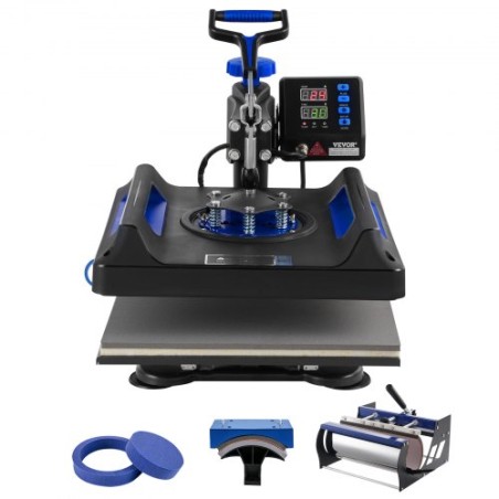 5 in 1 Heat Press Machine 15x15 in 30oz Tumbler Press T-Shirts Black+Blue