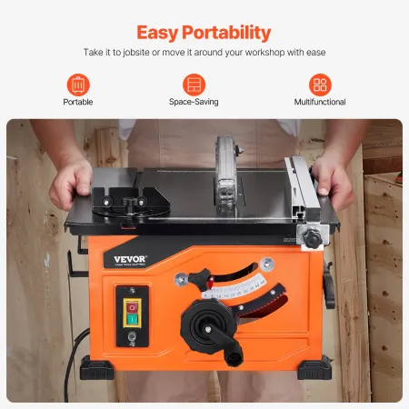 Table Saw for Jobsite, 210 mm, 1200W Portable Compact Tablesaw, 225mm Max Rip Capacity, 4800RPM Cutting Speed, with 24 Teeth Saw