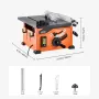 Table Saw for Jobsite, 210 mm, 1200W Portable Compact Tablesaw, 225mm Max Rip Capacity, 4800RPM Cutting Speed, with 24 Teeth Saw