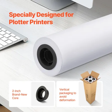 Wide Format Paper, 36 in x 150 ft Plotter Paper, 4 Rolls CAD Bond Rolls with 2 in Core, 20 LB Bond Paper Rolls, Idea for CAD Dra