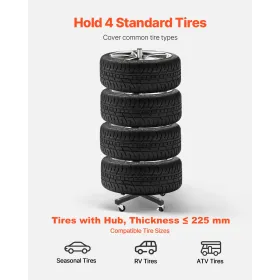 Tire Rack with Wheels, Heavy-Duty Steel Tire Tree Stand for 4 Tires with Rims, Space-Saving & Mobile Tyre Holder for Tires up to