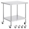 Stainless Steel Work Table Commercial Prep Table 30x18 Inch With 4 Casters