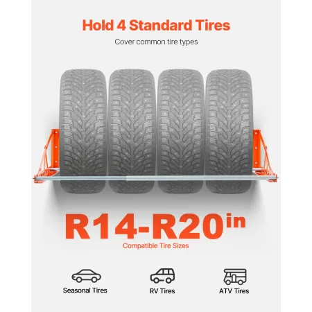Wall Mounted Tire Rack, 31" - 56" Adjustable Tire Rack, Q235 Heavy-Duty Steel Tire Storage Rack for R14-R20 inch Standard Tires,
