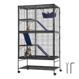 64.6" Metal Small Animal Cage 4-Tier Rolling Ferret Cage with Tray 3 Ramps
