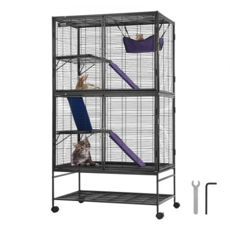64.6 "Metal Small Animal Cage 4-lags rullende ilderbur med bakke 3 ramper
