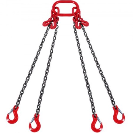 1/4" x 5' Chain Sling 4 Legs G80 Lifting Chain with Grab Hooks 6600 lbs