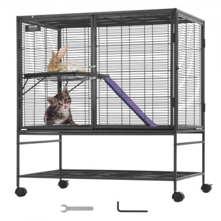 39 "Metal Small Animal Cage 2-lags rullende ilderbur med bakke en rampe