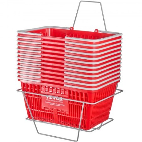 Shopping Basket Portable Grocery Basket 12PCS 21L with Handle & Stand Red