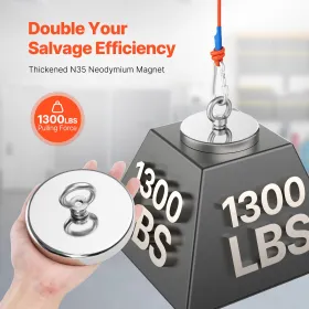 1300 lbs Stærk fiskemagnetsæt Enkeltsidet Pull Force Rope Carabiner