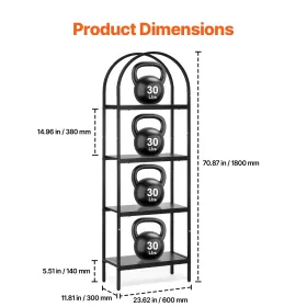 Metal Bookshelf Rustic Bookshelf 4-Tier for Living room Bedroom & Office