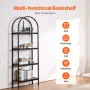 Metal Bookshelf, 4-Tier Arched Industrial Bookshelf, Small Rustic Vintage Storage Bookcase with Open Shelves, Freestanding Displ