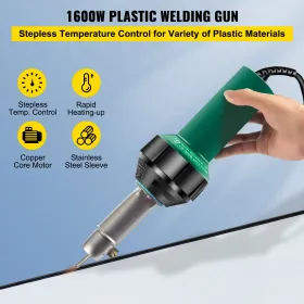 Roofing Welder, 8 Pcs PVC Welding Gun, 1600W Hot Air Plastic Welder, 220V PVC Heat Gun, Plastic Welder w/ Mica Pipe Heating