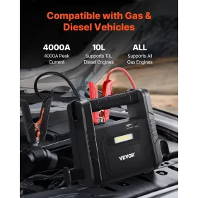 Jump Starter 4000A 88.8Wh Lithium Booster Jumper Box Bærbar