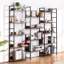 Triple Metal Bookshelf, 14-Tier Industrial Bookshelf, Large Rustic Vintage Storage Bookcase with Open Shelves, Freestanding Disp
