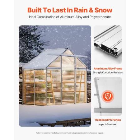 Polycarbonate Greenhouse, 6 x 4 Ft, Outdoor Greenhouse with Adjustable Vent Windows, Pavilion Styled Greenhouse with Sliding Doo