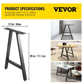 Metal Table Legs 28 x 17.7 inch A-Shaped Desk Legs Set of 2 Heavy Duty Bench Legs w/Polyurethane Coating, Furniture Legs w/