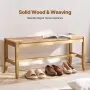 Rattan Bench, 40" Wooden Rattan Bench, Entrywway Bench with Oak Wood Legs, Bedroom End of Bed Boho Bench with Hand Woven Rattan,