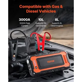 Jump Starter 3000A 59.2Wh Lithium Booster Jumper Box Portable Power Bank