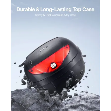 Motorcycle Top Case, Universal Durable PP Material Motorbike Tail Box with Reflective Panel, 24L Waterproof Detachable Motorcycl